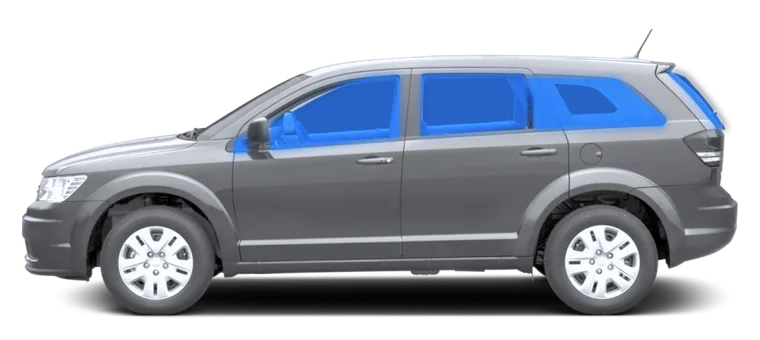 Every side window and the rear glass highlighted in blue on a SUV