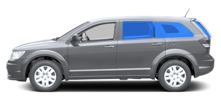 Both rear side windows and the rear glass highlighted in blue on a SUV
